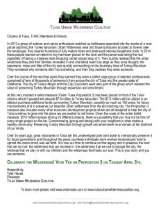 Letter from TUWC President Tyler Hanes about Vision Tulsa Proposition 3